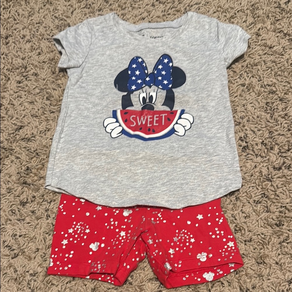Gray Minnie Mouse T-Shirt and Red Shorts Set